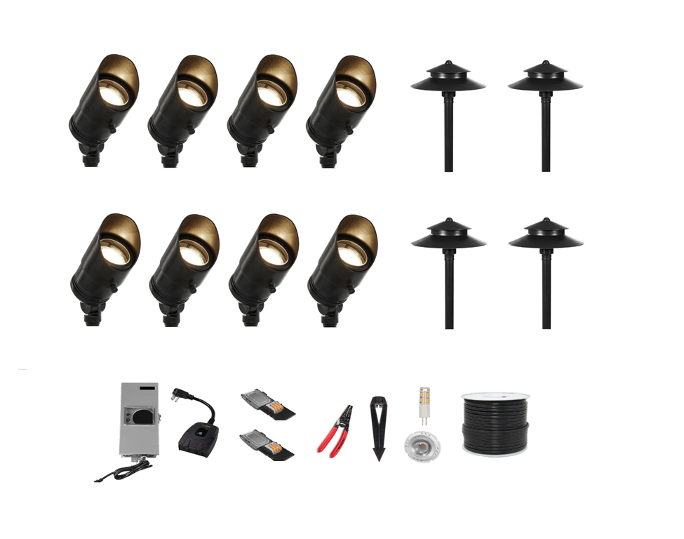 Professional Black Brass DIY Starter Landscape Lighting Kit