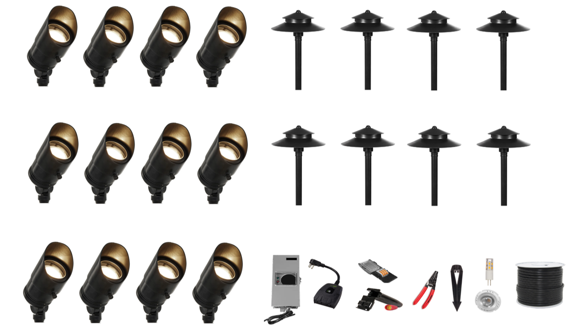 Premium Black Brass DIY Landscape Lighting Kit (20 Lights) - Lighting Doctor