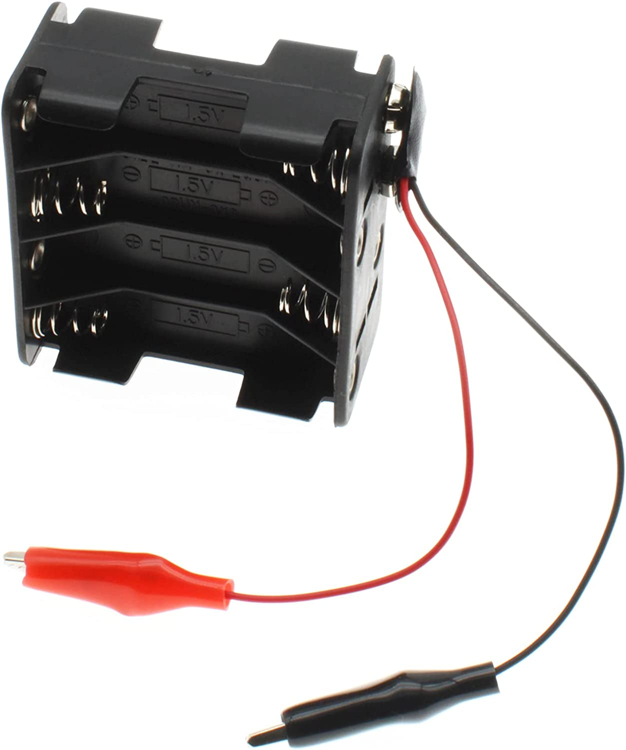 2Sets 8X 1.5V Battery Holder with T Type Wired Battery Alligator Clip Standard Snap Connector Kit 12V Thicken Plastic Battery Case