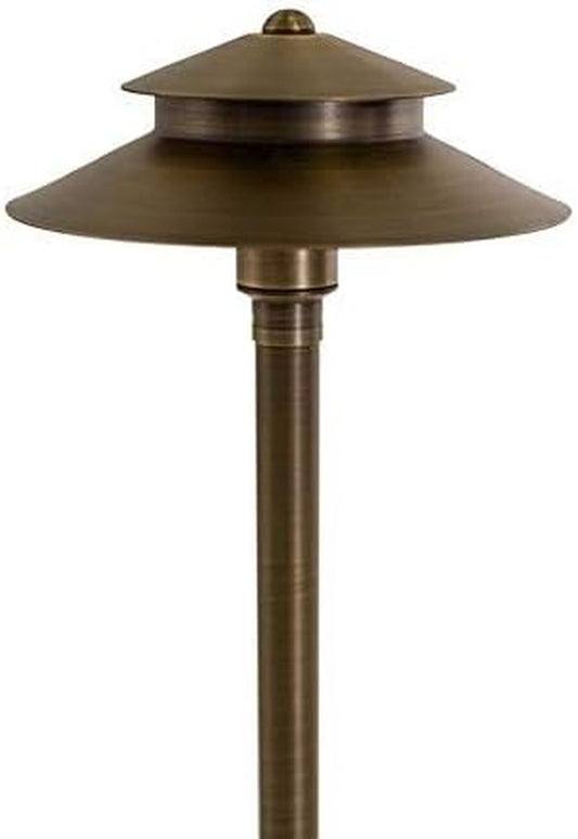 Stratum 12V Brass 2-Tier Path Light (9" Shade, 25" Tall) with 3W 2700K G4 LED Bulb