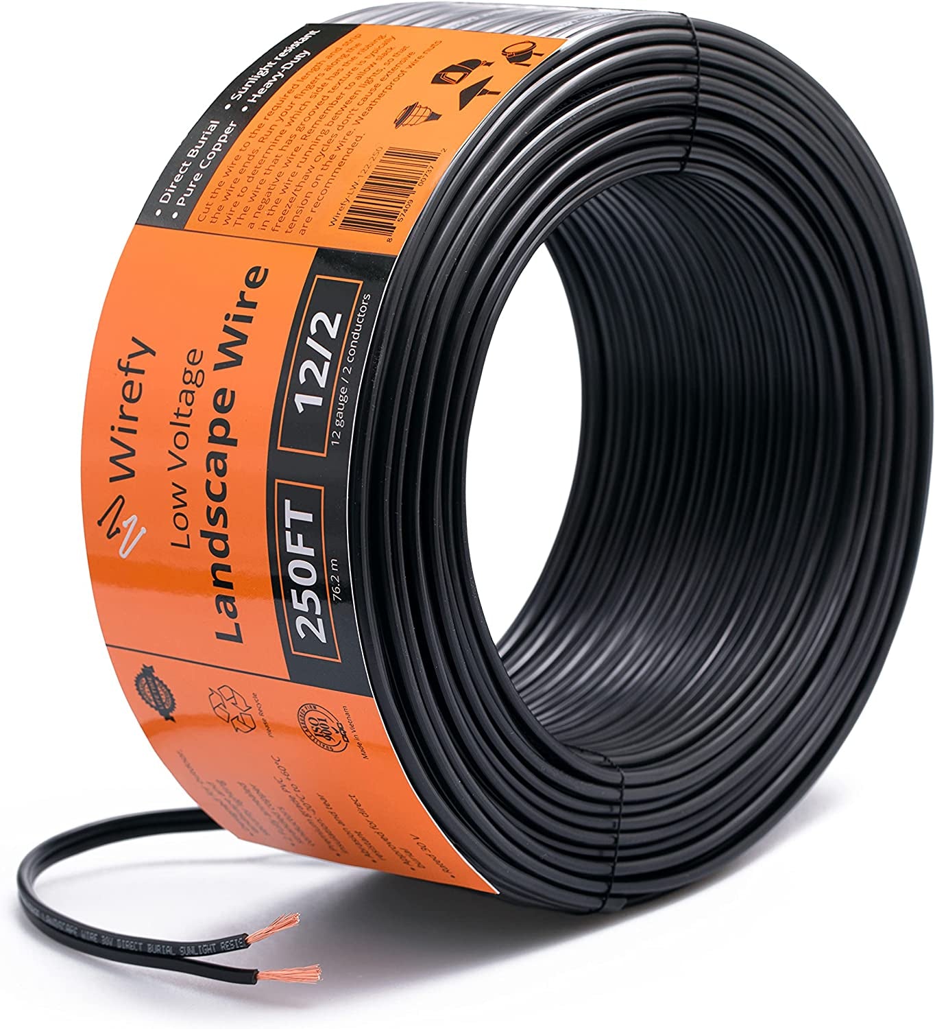 12/2 Low Voltage Landscape Lighting Copper Wire - Outdoor Direct Burial - 12-Gauge 2-Conductor 250 Feet