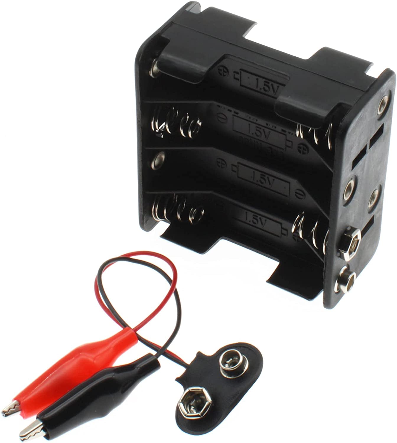 2Sets 8X 1.5V Battery Holder with T Type Wired Battery Alligator Clip Standard Snap Connector Kit 12V Thicken Plastic Battery Case