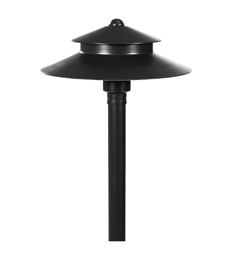 Stratum Black Brass Two-Tier Path & Area Light (9" Shade, 25" Tall) with 3W 2700K G4 LED Bulb - Lighting Doctor
